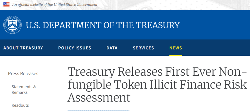 美國財政部發布針對 NFT 的金融風險評估報告