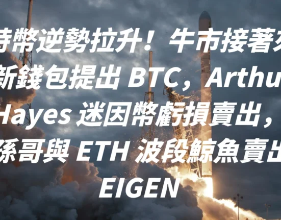 比特幣逆勢拉升！牛市接著來？ 新錢包提出 BTC，Arthur Hayes 買入的迷因幣虧損賣出， 孫哥與 ETH 波段鯨魚賣出 EIGEN 