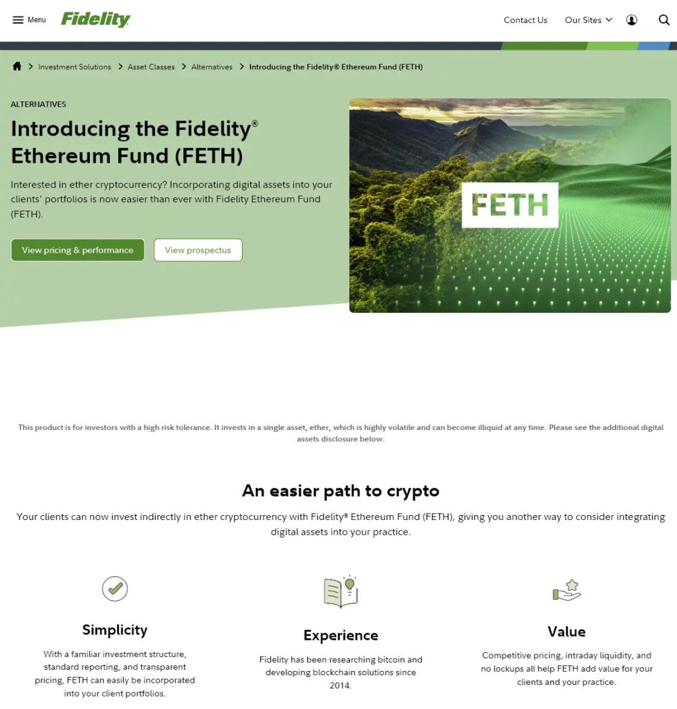 富達 FETH 以太坊基金：讓投資 ETH 像買股票一樣簡單